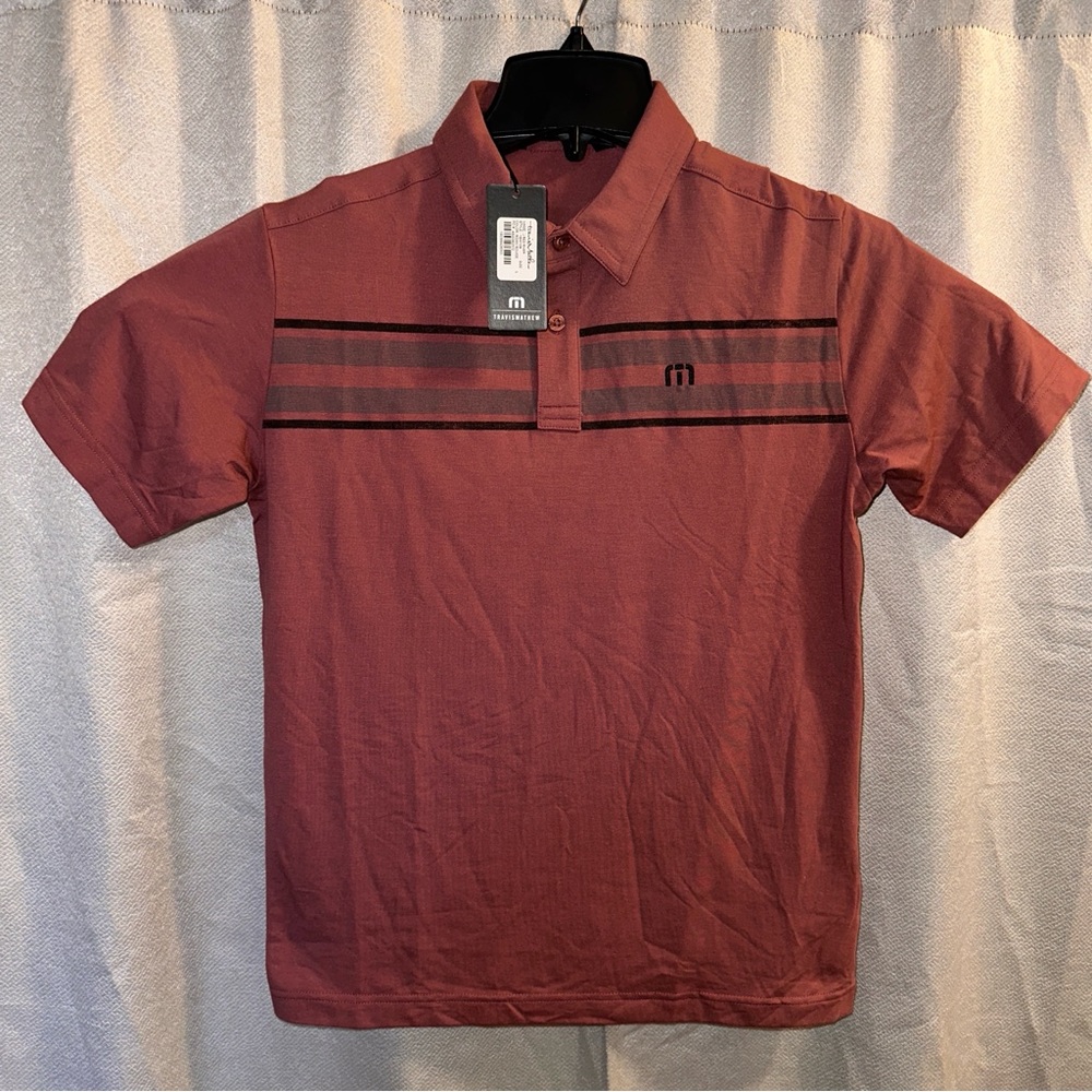 Travis Mathew Youth Large Red Rust Polo Golf Short Sleeve Shirt